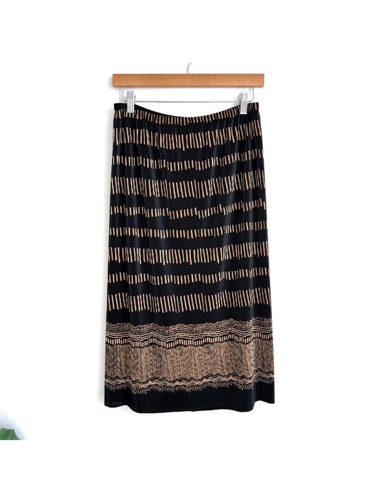 Carroll Reed Dresses & Skirts - Vintage Carroll Reed Black Gold Pleated Midi Skirt Womens Size Medium 90s